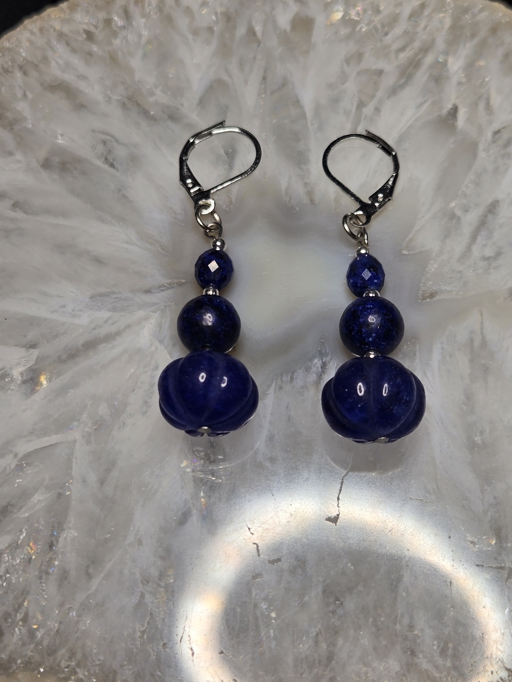 Sapphire, Lapis And Dumortierite Bead Drop Earrings
